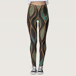 Leggings Vagues de gravure : Bronze Texture de cuivre