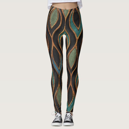 Leggings Vagues de gravure : Bronze Texture de cuivre (Devant)