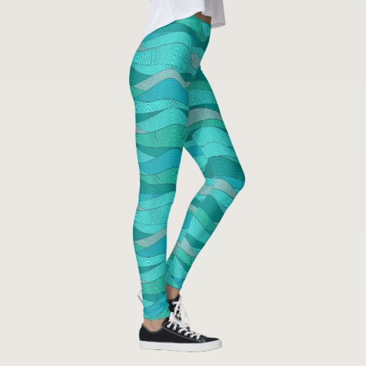 Leggings Vagues de mer bleu sarcelle vert (Droite)