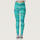 Leggings Vagues de mer bleu sarcelle vert (Devant)