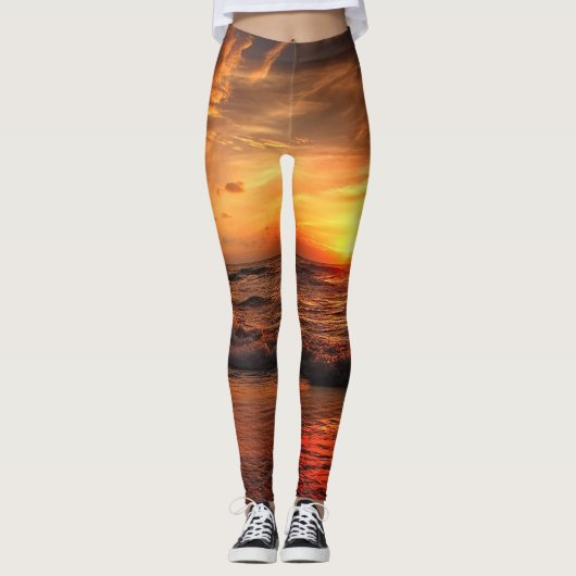 Leggings Vagues de mer coucher du soleil (Devant)