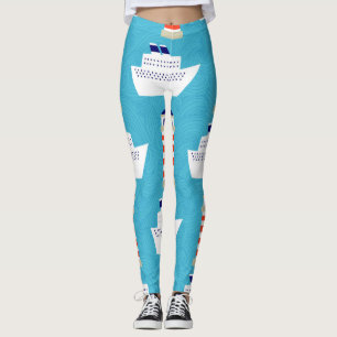 Leggings Vagues nautiques : Motif de croiseur de phare.