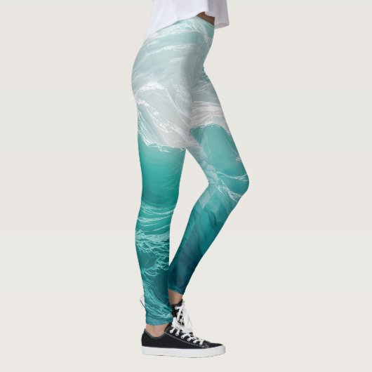 Leggings Vagues océaniques sarcelle abstraites (Droite)