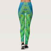 Leggings Vagues pliées de Vert et Bleu Fractal Abstrait (Dos)