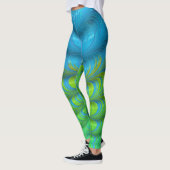 Leggings Vagues pliées de Vert et Bleu Fractal Abstrait (Gauche)