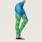 Leggings Vagues pliées de Vert et Bleu Fractal Abstrait (Droite)