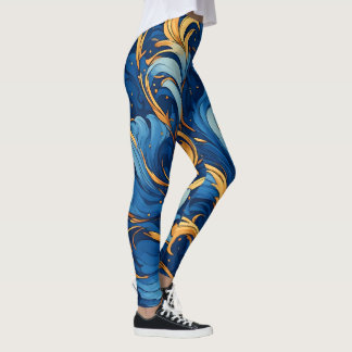 Leggings Vagues royales de fantaisie Tourbillons de bleu et