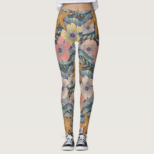 Leggings vagues tropicales mûre (Devant)
