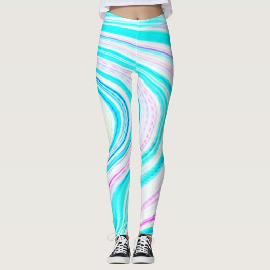 Leggings Vagues turquoise rose Abstrait Art Moderne Cute (Devant)