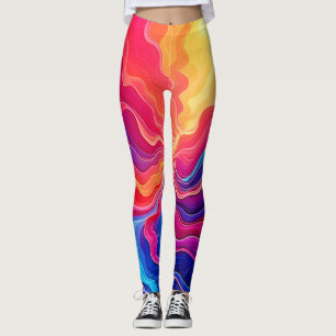 Leggings Vagues Vives : Art de flux d'énergie néon abstrait