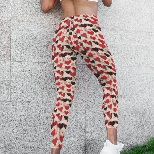 Leggings Valentine's Day Grunge Hearts Vintage