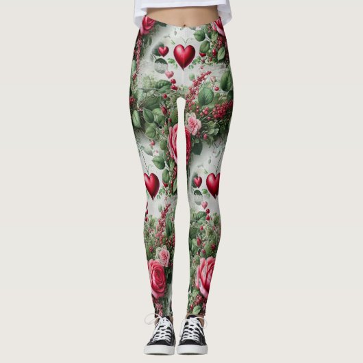 Leggings Valentines Jour Coeurs et Légendes Roses (Devant)