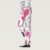 Leggings Valentines Motif Red Hearts & Birds (Gauche)