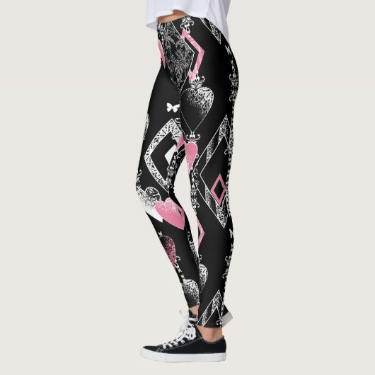 Leggings Valentines sans coutures Amour Jour Noir Coeurs mo (Gauche)