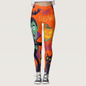 Leggings Vampire amusant, Chat noir et Halloween Citrouille (Devant)