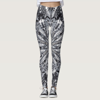 Leggings van Black, White en Grey Snowflake Mandal