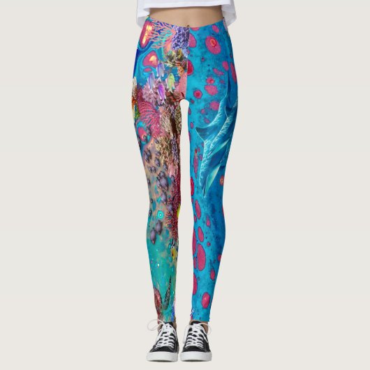 Leggings van dolfijnkoraalriffen, oceaanleggings,  (Voorkant)