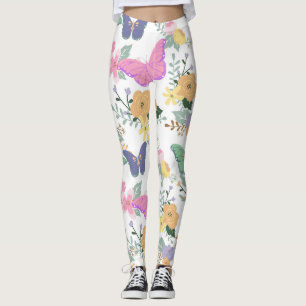 Leggings van gebluste vlinders en bloemen