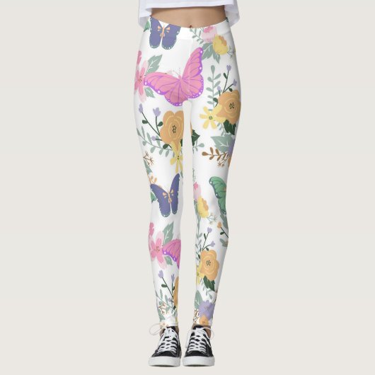 Leggings van gebluste vlinders en bloemen (Voorkant)