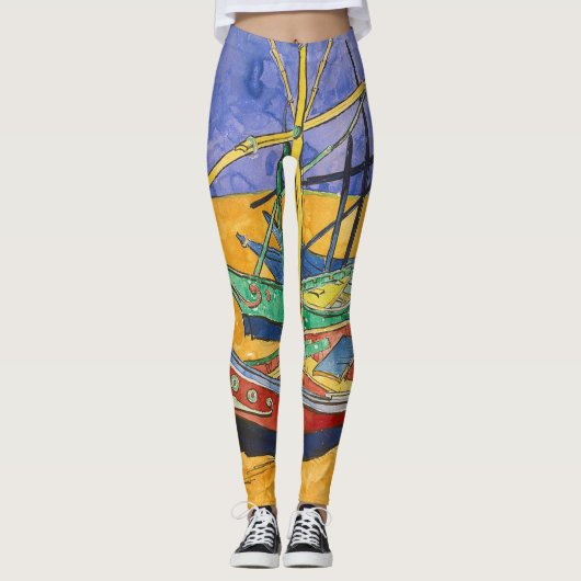 Leggings Van Gogh Bateaux Plage impressionniste (Devant)
