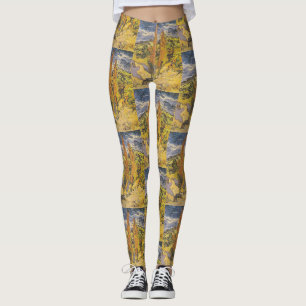 Leggings Van Gogh Deux Peupliers - Art de la nature jaune v