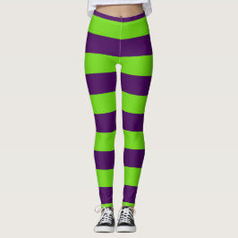 Leggings van groene en Paarse Halloween Stripes