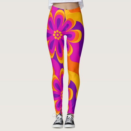 leggings van het 1960s Style Flowers & Waves Patte (Voorkant)
