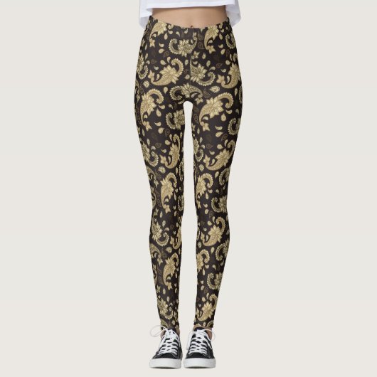 Leggings van het bruine-beige Paisley-patroon (Voorkant)
