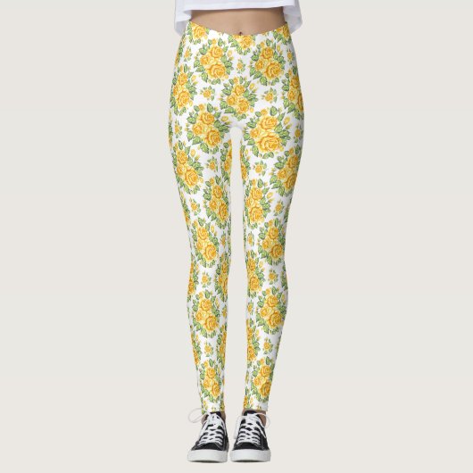 Leggings van het gele rozenpatroon (Voorkant)
