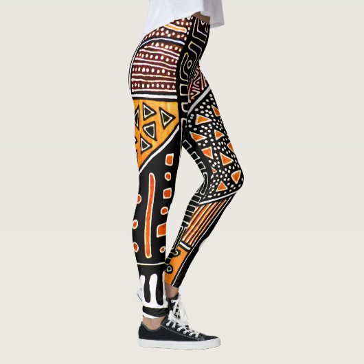 Leggings van Oranje-Black-Brown Mudcloth (Rechts)