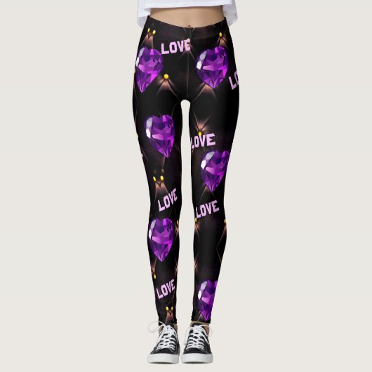 Leggings van Paarse harten en liefdesliefhebbers v (Voorkant)
