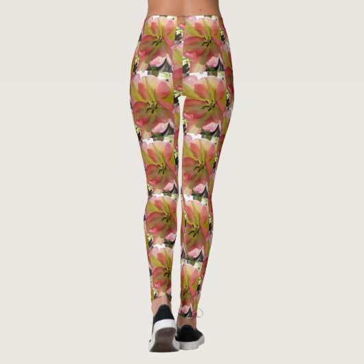 Leggings van roze en gele tulpen (Achterkant)