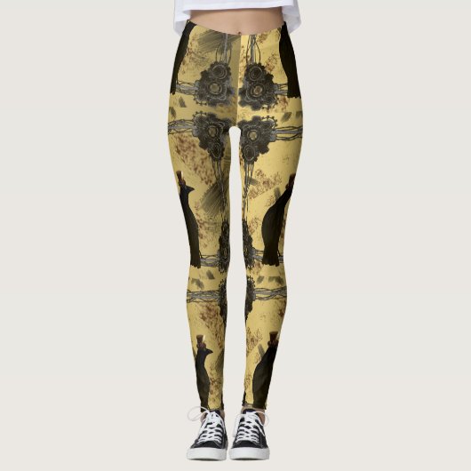 Leggings van steenkool Steampunk en tandwielen (Voorkant)