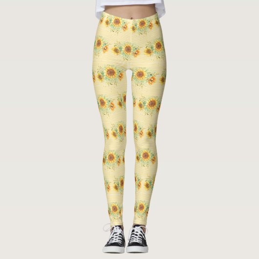 Leggings van zonnebloemen op geel (Voorkant)