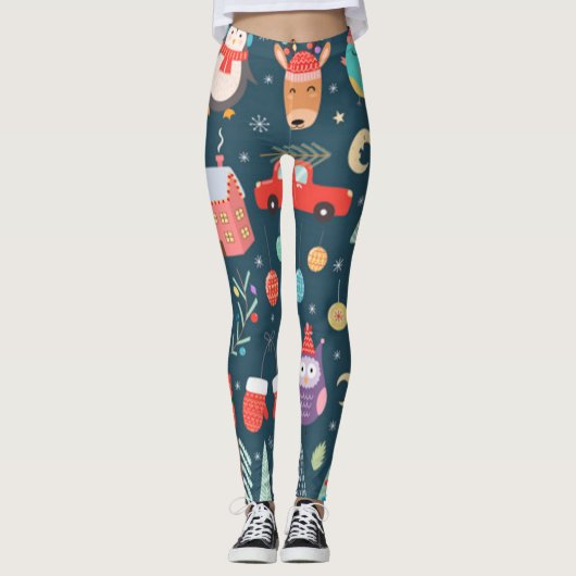 Leggings vectoriel set-mignon éléments de noël père Noël pi (Devant)