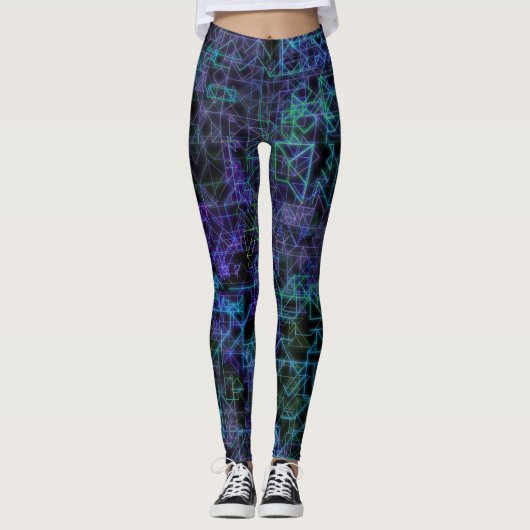 Leggings veines cybernétiques, en bleu et vert : (Devant)