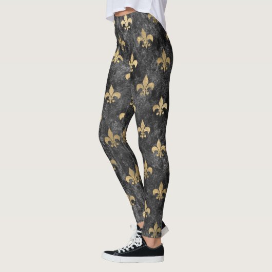 Leggings Velours noir Fleur de Lis Mardi Gras Orleans (Gauche)