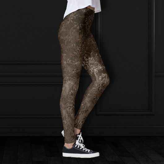 Leggings Velvety Bronze Damask | Grunge baroque Brown