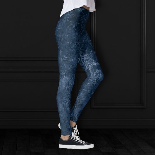 Leggings Velvety Navy Damask | Bleu foncé Grunge Baroque