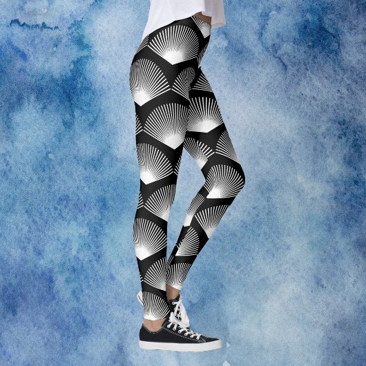 Leggings Ventilateur Art déco Motif blanc et noir