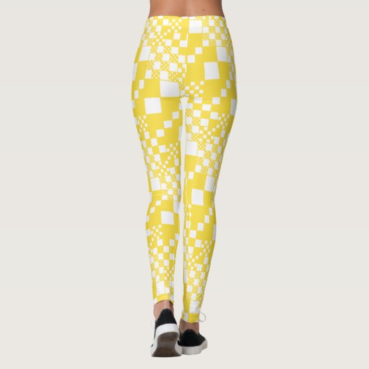 Leggings Vérifié, Chèques en citron jaune et blanc (Dos)