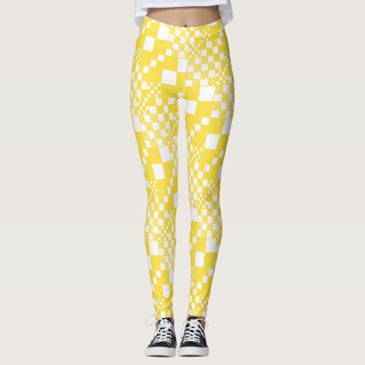Leggings Vérifié, Chèques en citron jaune et blanc (Devant)