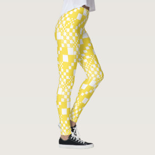 Leggings Vérifié, Chèques en citron jaune et blanc