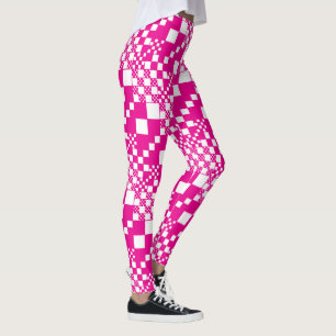 Leggings Vérifié, Chèques en Magenta et Blanc
