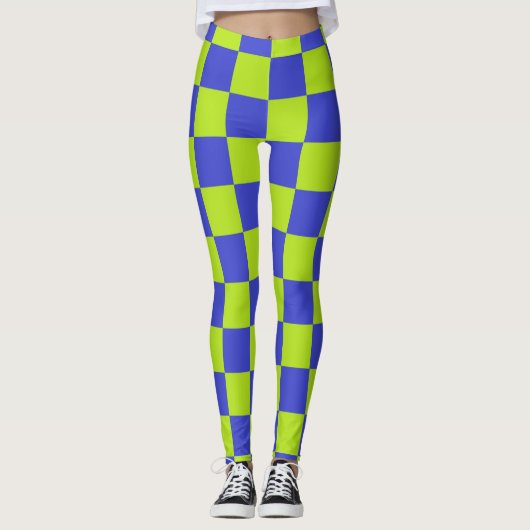 Leggings Vérifié vert citron et bleu (Devant)