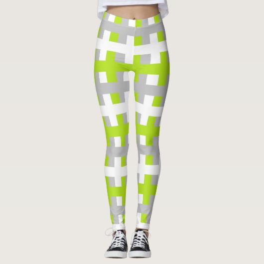 Leggings Vert, argent et blanc de chaux abstrait (Devant)