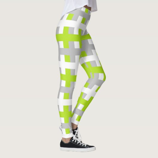 Leggings Vert, argent et blanc de chaux abstrait (Droite)