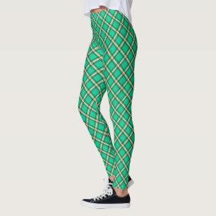 Leggings Vert beige, motif plaid