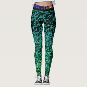 Leggings Vert, Bleu, Motif noir