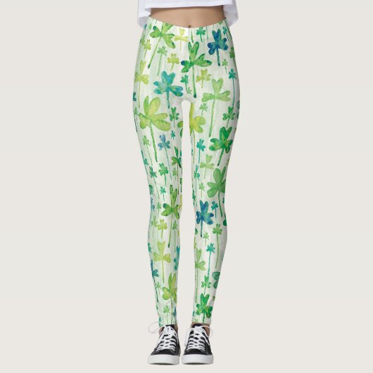 Leggings vert clair de la Saint-Patrick aux Trèfle (Devant)